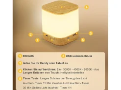 NETTLIFE - Pack de 2 lámparas de mesa LED con 3 temperaturas de color, lámpara de noche, batería de 3600 mAh, carga USB