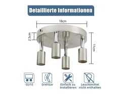 Nettlife 4 puntos LED orientables a 350° GU10 en metal cobre, lámpara moderna para sala, dormitorio, cocina, comedor, pasillo máximo 4x25W