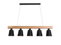NETTLIFE - Suspensión con 5 bombillas E27 negra, diámetro de 102 cm, moderna, de metal y madera, lámpara para comedor/dormitorio/cocina/vestíbulo.