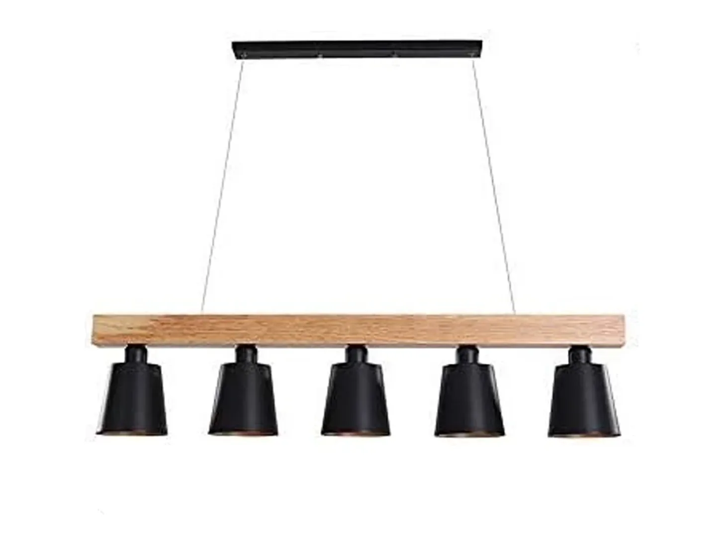 NETTLIFE - Suspensión con 5 bombillas E27 negra, diámetro de 102 cm, moderna, de metal y madera, lámpara para comedor/dormitorio/cocina/vestíbulo.