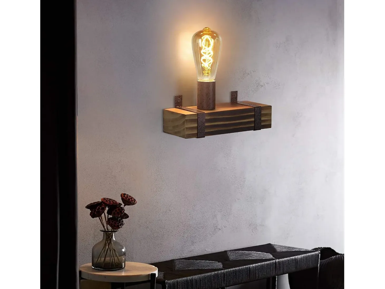 NETTLIFE, aplicador mural vintage E27, aplicador retró en madera de 23 cm, spotlight mural con diseño industrial, con toma de hasta 40 vatios para pasillo, salón.
