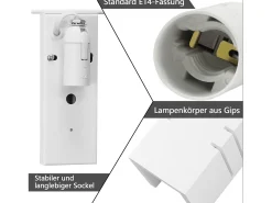 NETTLIFE Aplique de pared interior blanco E14 Up Down Lámpara de yeso moderna para pasillo y escalera