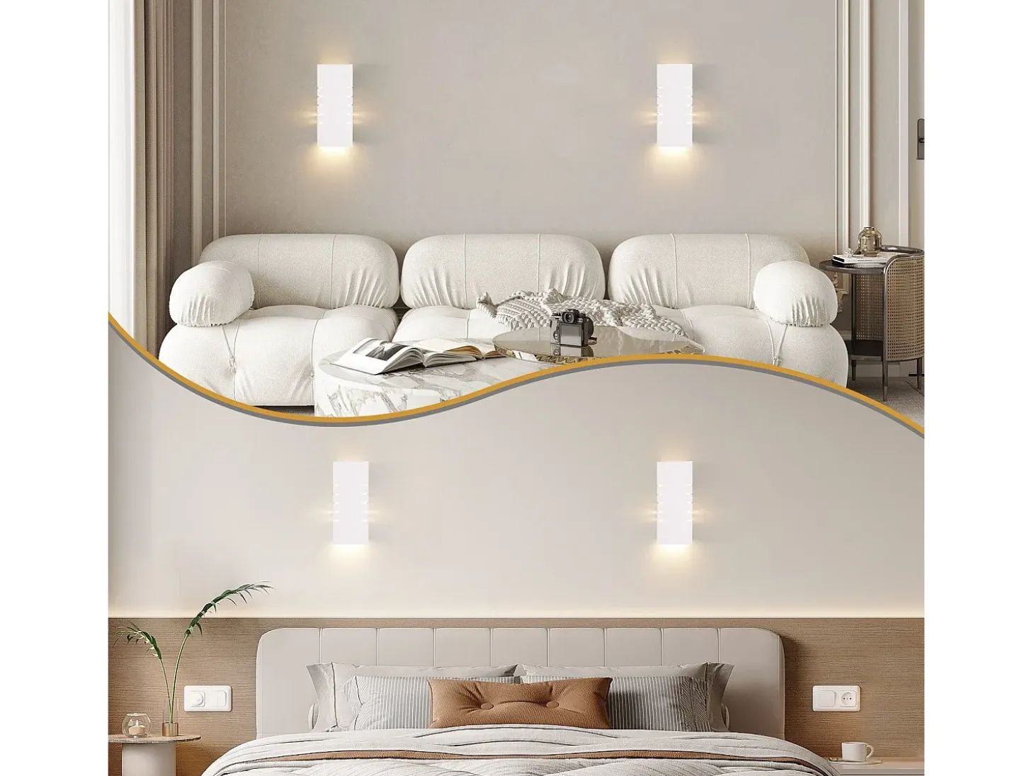 NETTLIFE Aplique de pared interior blanco E14 Up Down Lámpara de yeso moderna para pasillo y escalera