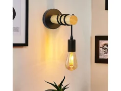 NETTLIFE Aplique de pared retro industrial madera metal negro E27 oficina