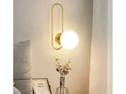 NETTLIFE Aplique de pared para interiores E14 Bola de cristal dorado Iluminación de pared retro moderna para dormitorio