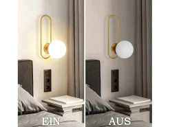 NETTLIFE Aplique de pared para interiores E14 Bola de cristal dorado Iluminación de pared retro moderna para dormitorio