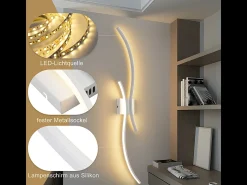 NETTLIFE Aplique LED de pared para interiores - Lámpara de pasillo de 14 W y 100 cm, lámpara de escalera blanca, diseño moderno de ondas, 3000 K