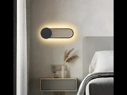 NETTLIFE Aplique LED de pared para interiores - Lámpara de escalera de 12 W, 41 cm, diseño moderno, color negro, 3000 K