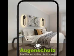NETTLIFE Aplique LED de pared para interiores - Lámpara de escalera de 12 W, 41 cm, diseño moderno, color negro, 3000 K