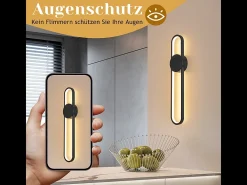 NETTLIFE Aplique LED de pared para interiores - Lámpara de escalera de 12 W, 60 cm, color negro, diseño moderno, lámpara de pasillo, 3000 K