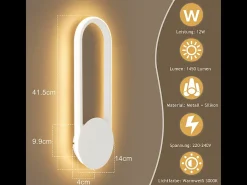 NETTLIFE Aplique LED de pared para interiores - 12 W, 41 cm, lámpara de escalera, lámpara de pasillo, diseño moderno, blanco, 3000 K