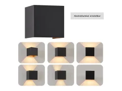 NETTLIFE Aplique LED negra - Lámpara de pared exterior/interior 5W, doble haz ajustable impermeable IP65 230V 3000K