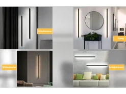 NETTLIFE Aplique LED para Interior Negro Regulable 100 cm Moderno 15 W Lámpara de Pasillo Iluminación de Pared