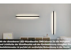 NETTLIFE Aplique LED para Interior Negro Regulable 100 cm Moderno 15 W Lámpara de Pasillo Iluminación de Pared