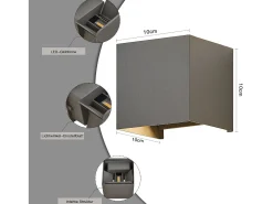 NETTLIFE Aplique LED 5W,2 piezas - Lámpara de Pared Exterior/Interior Gris, Regulable Doble Haz Impermeable IP65 230V 3000K