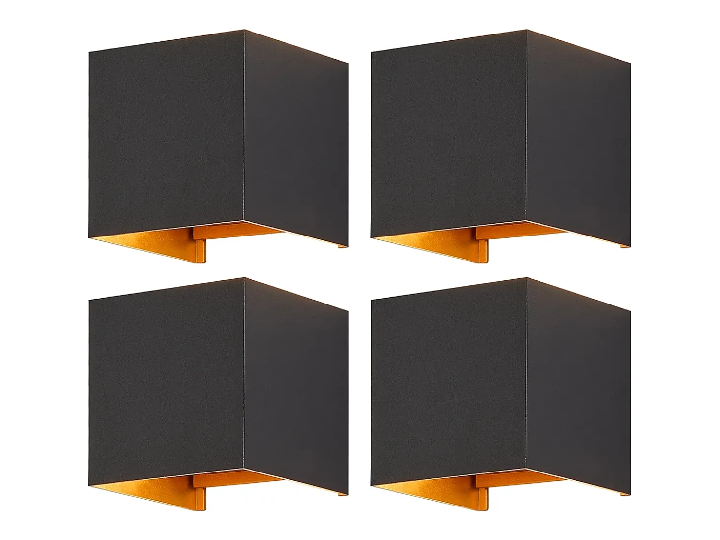 NETTLIFE Aplique mural exterior LED, aplique interior, lote de 4, negro - oro, 5W, IP65, orientable, 3000K.