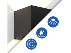 NETTLIFE Aplique mural LED, aplique exterior, lote de 2, aplique mural para interior y exterior, alto - bajo, iluminación exterior, negro moderno, IP65.