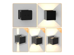 NETTLIFE Aplique mural LED, aplique exterior, lote de 2, aplique mural para interior y exterior, alto - bajo, iluminación exterior, negro moderno, IP65.