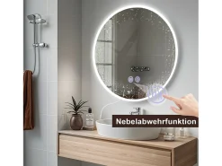 NETTLIFE Espejo con iluminación Espejo de pared LED IP44 redondo 80cm con función de espejo táctil iluminado con luz regulable