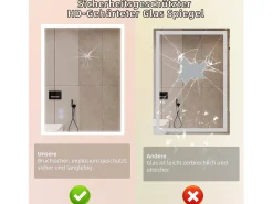 NETTLIFE Espejo con luz - 60x80cm Espejo de pared LED Vidrio antireflejo Espejo de baño con espejo táctil