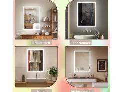 NETTLIFE Espejo con luz - 60x80cm Espejo de pared LED Vidrio antireflejo Espejo de baño con espejo táctil