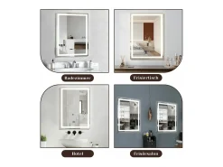 NETTLIFE Espejo de baño con luz LED - 60x80 cm LED, mural, IP44, interruptor táctil, reloj, ajustable