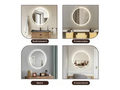 NETTLIFE Espejo de baño con luz LED - Redondo 60 cm LED, mural, interruptor táctil, antineblina, IP44, ajustable 3000K-6500K