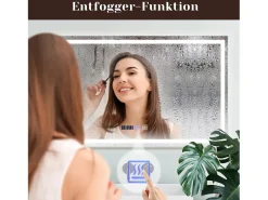 NETTLIFE Espejo de baño con luz LED - 100x60 cm LED, IP44, interruptor táctil, reloj antineblina, ajustable