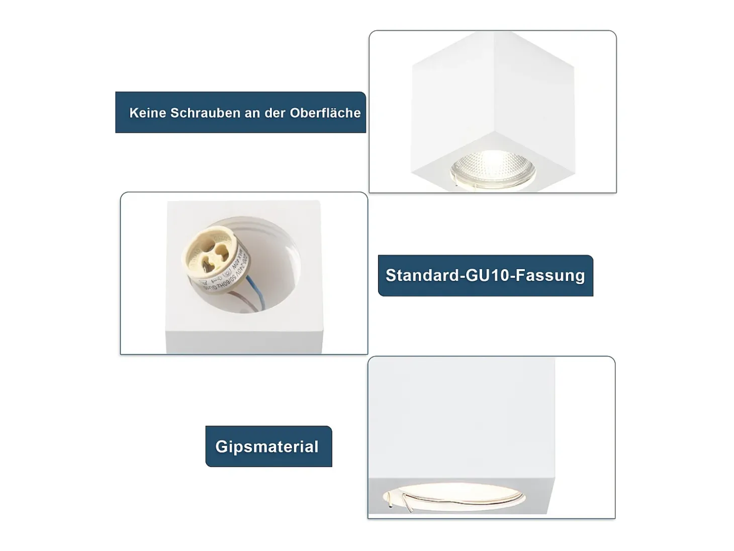NETTLIFE Foco de superficie blanco GU10 Foco de superficie cuadrado de 40 W, plafón de yeso pequeño y moderno