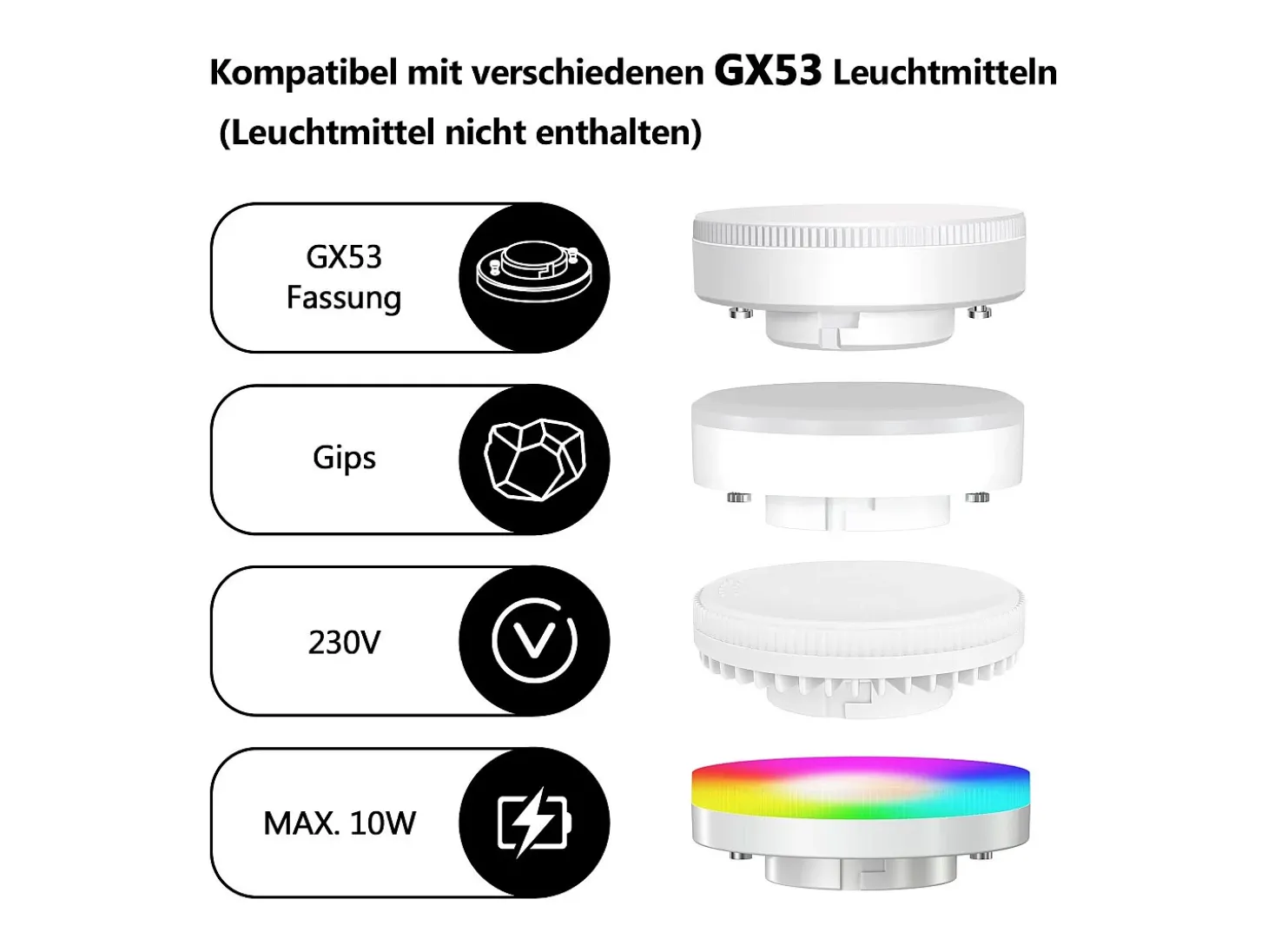 NETTLIFE Foco de superficie de 4 piezas Foco de superficie redondo de color blanco Luminaria de superficie Gx53 Moderna plana Máx.10w