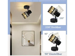 NETTLIFE Foco de techo 1 bombilla negro pasillo metal vintage dorado E27 LED máx. 40W orientable 330°