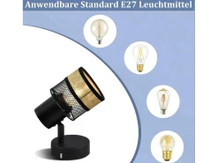 NETTLIFE Foco de techo 1 bombilla negro pasillo metal vintage dorado E27 LED máx. 40W orientable 330°