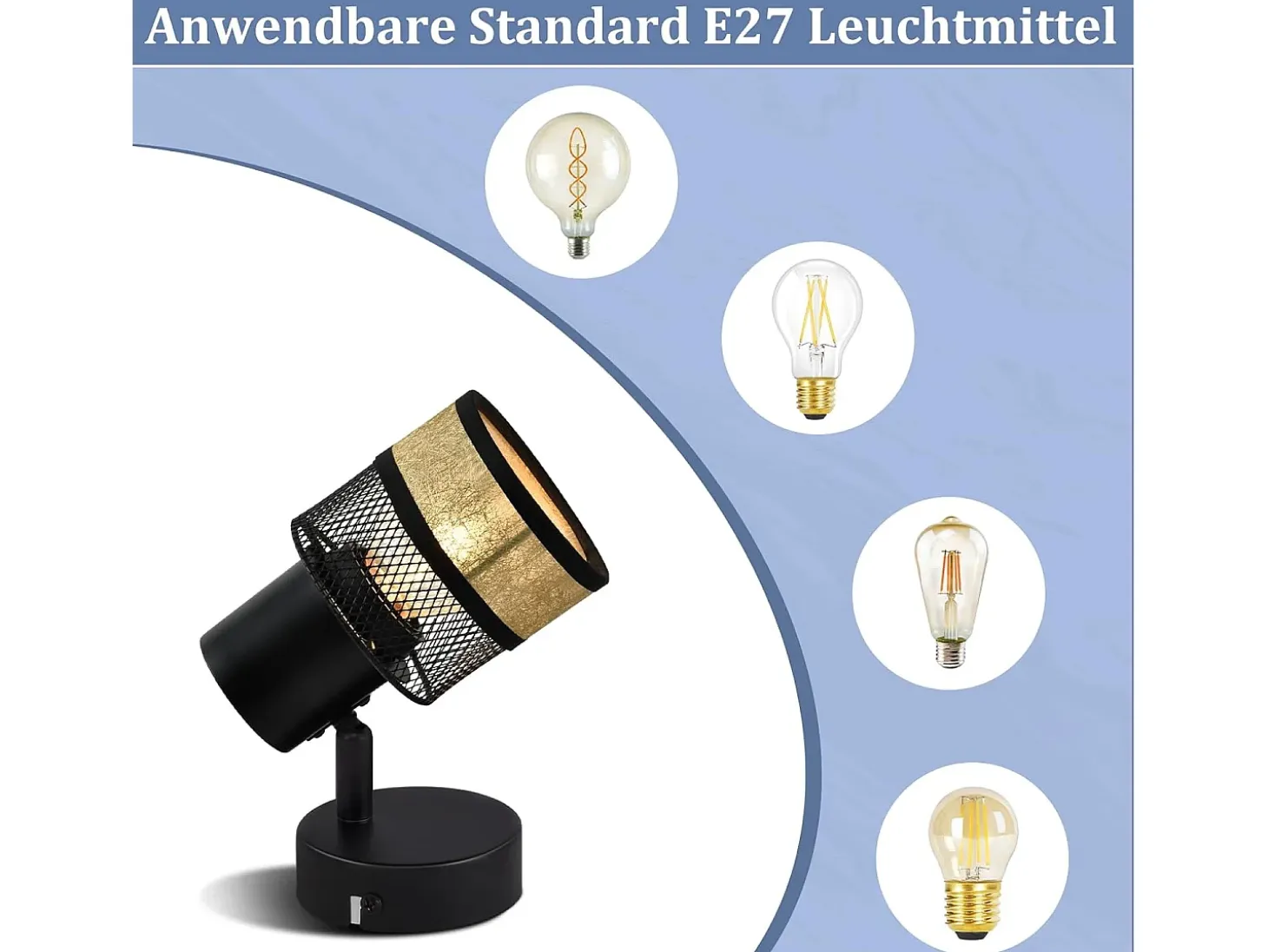 NETTLIFE Foco de techo 1 bombilla negro pasillo metal vintage dorado E27 LED máx. 40W orientable 330°