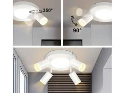 NETTLIFE Foco de techo 4 focos redondo 20W 3000K GU10 fácil instalación blanco cálido orientable 350° moderno