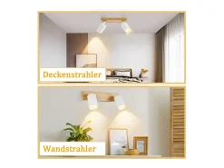 NETTLIFE Foco de techo blanco GU10, foco de pared vintage de madera, giratorio sin bombilla, 350° de rotación