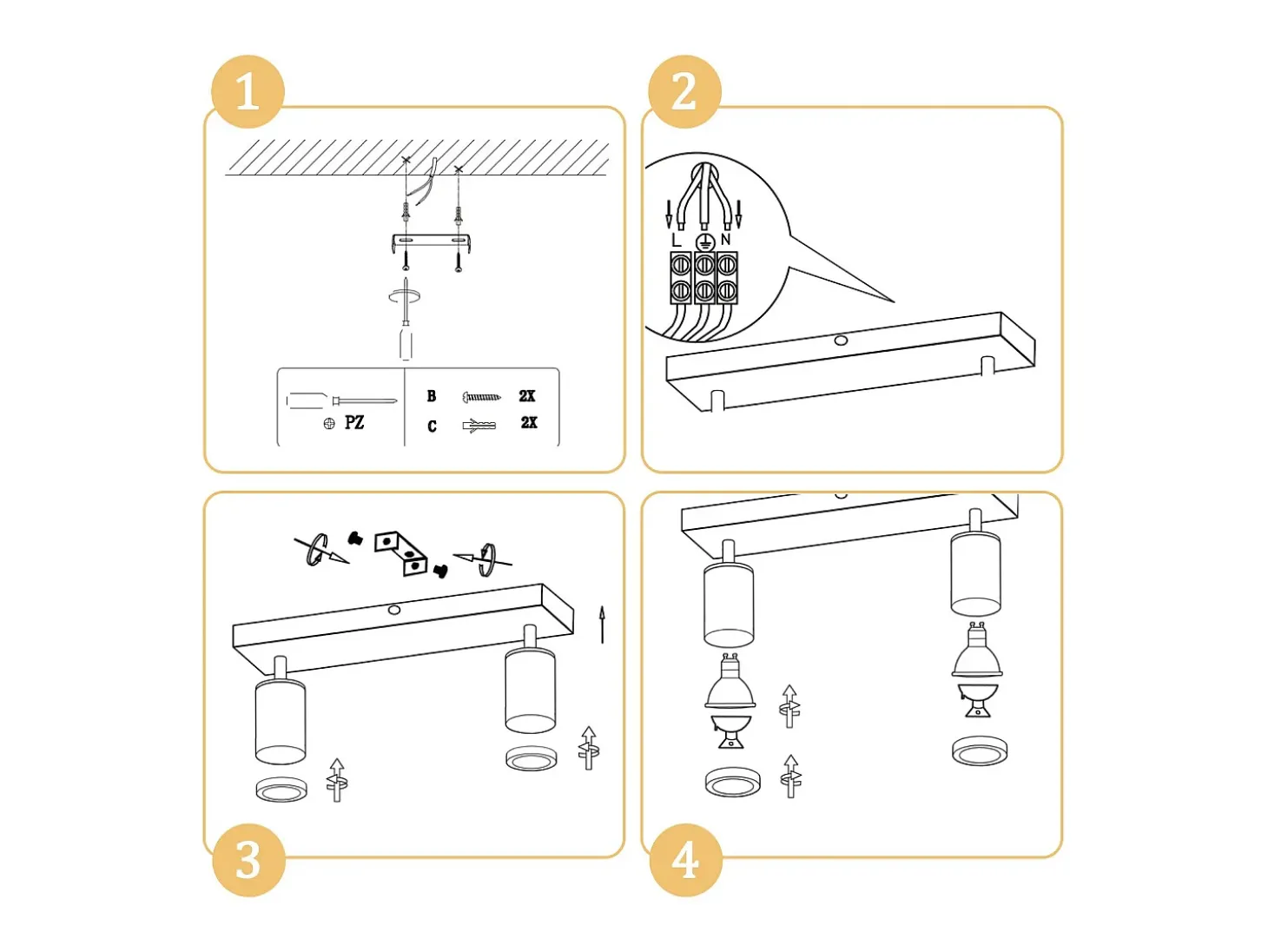 NETTLIFE Foco de techo blanco GU10, foco de pared vintage de madera, giratorio sin bombilla, 350° de rotación
