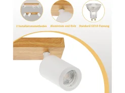 NETTLIFE Foco de techo blanco GU10, foco de techo de madera vintage, giratorio sin bombilla, 350°
