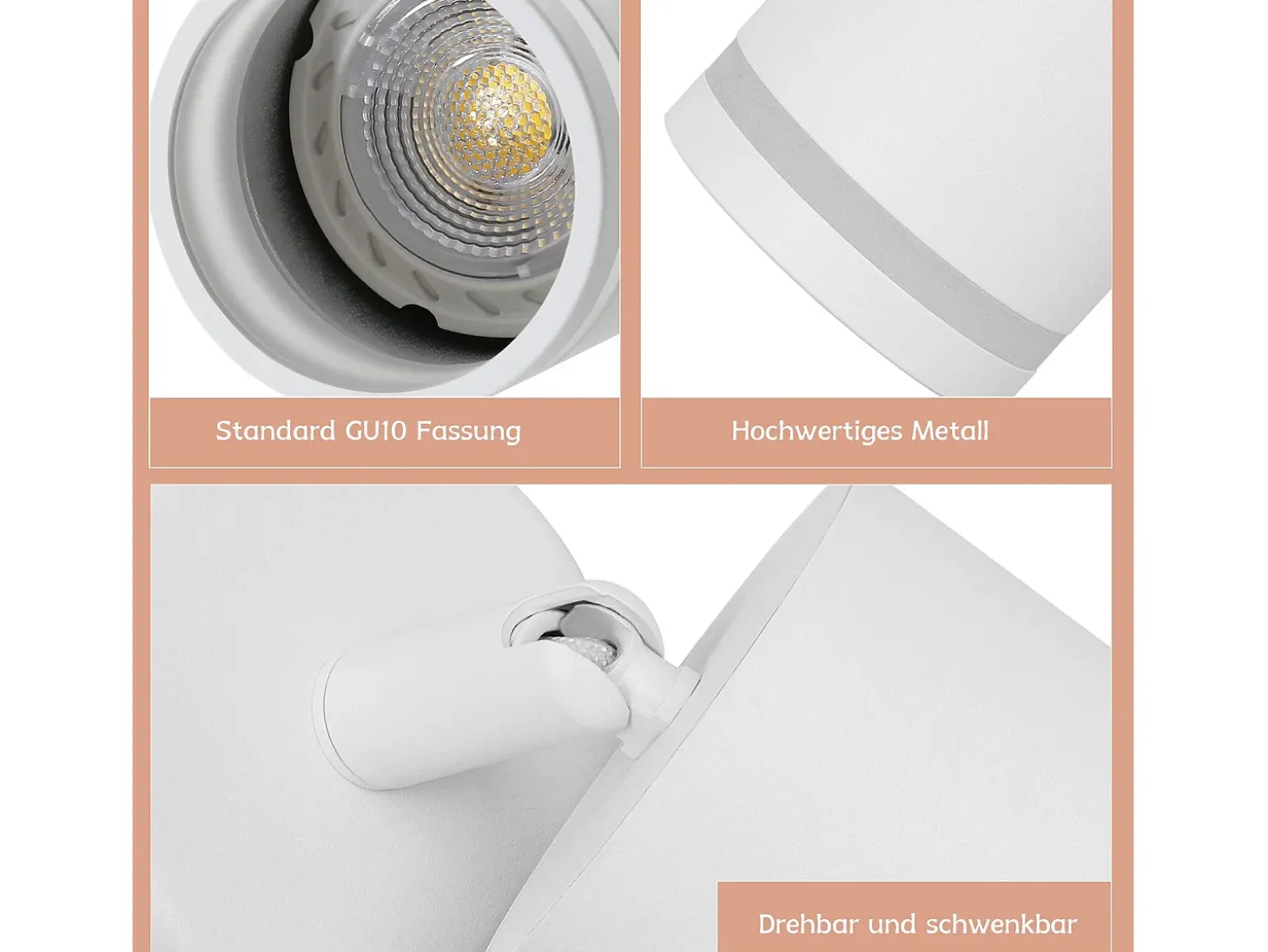 NETTLIFE Foco de techo blanco, 4 bombillas, foco GU10 moderno, orientables, para interior, de metal.