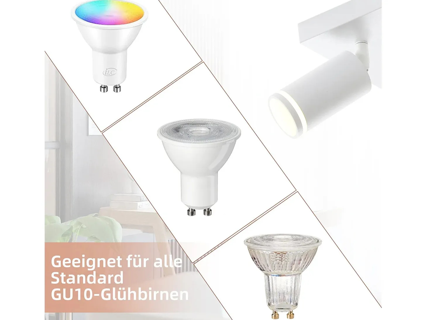 NETTLIFE Foco de techo blanco, 4 bombillas, foco GU10 moderno, orientables, para interior, de metal.