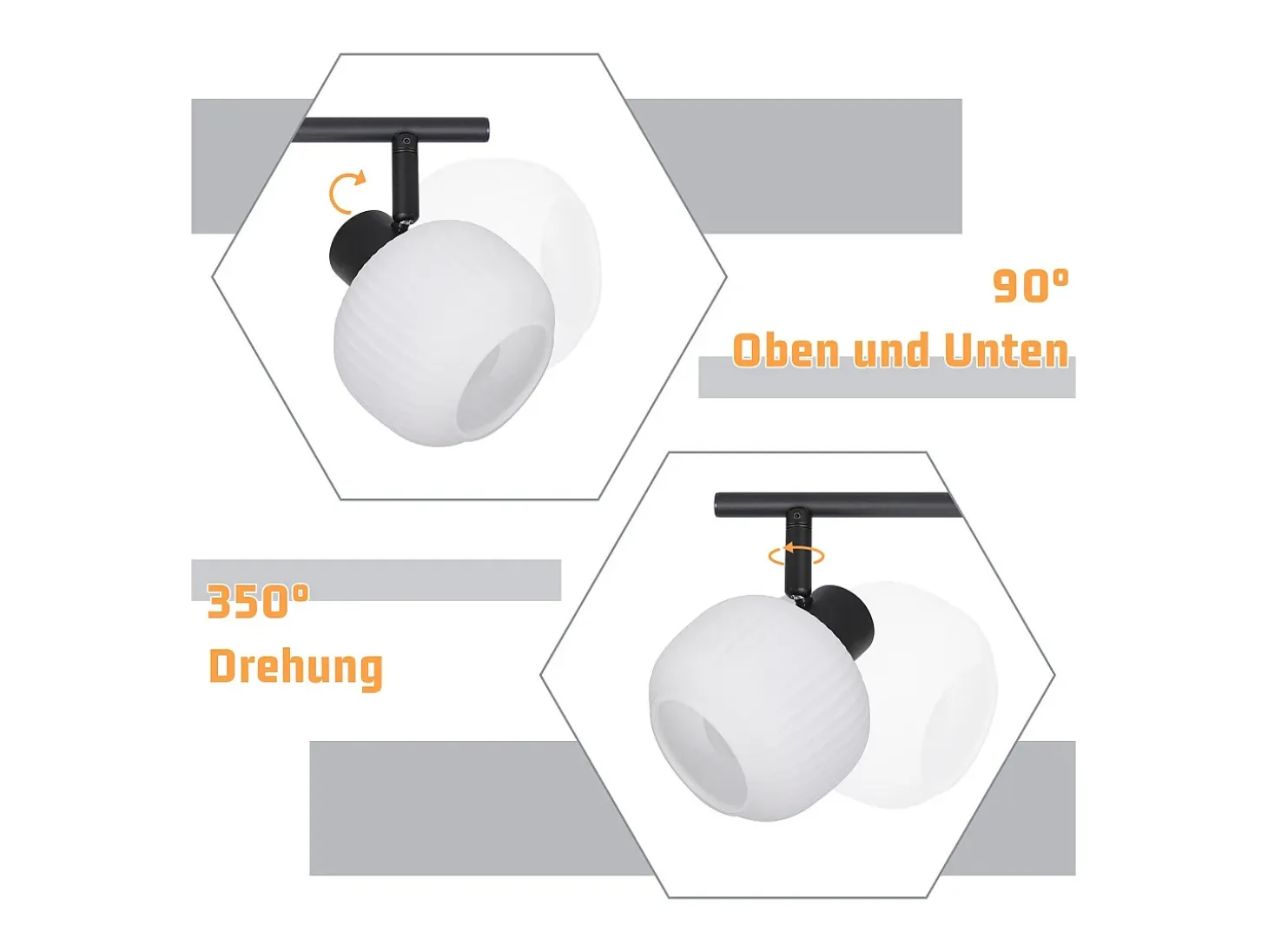 NETTLIFE Foco de techo blanco E14, 6 llamas, lámpara de techo interior, pantalla de cristal, foco orientable