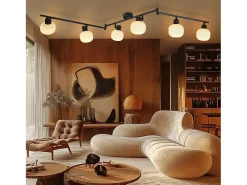 NETTLIFE Foco de techo blanco E14, 6 llamas, lámpara de techo interior, pantalla de cristal, foco orientable