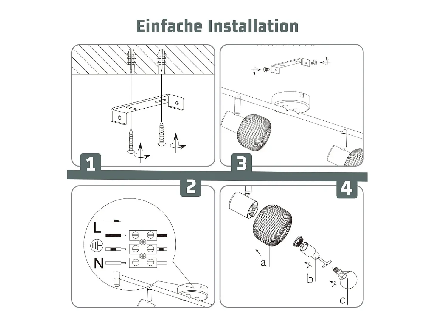 NETTLIFE Foco de techo blanco E14, 6 llamas, lámpara de techo interior, pantalla de cristal, foco orientable