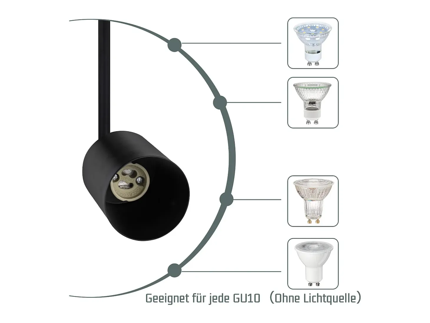 NETTLIFE Foco de techo con 4 bombillas, foco de techo negro orientable, LED GU10, lámpara de cocina de 350°.