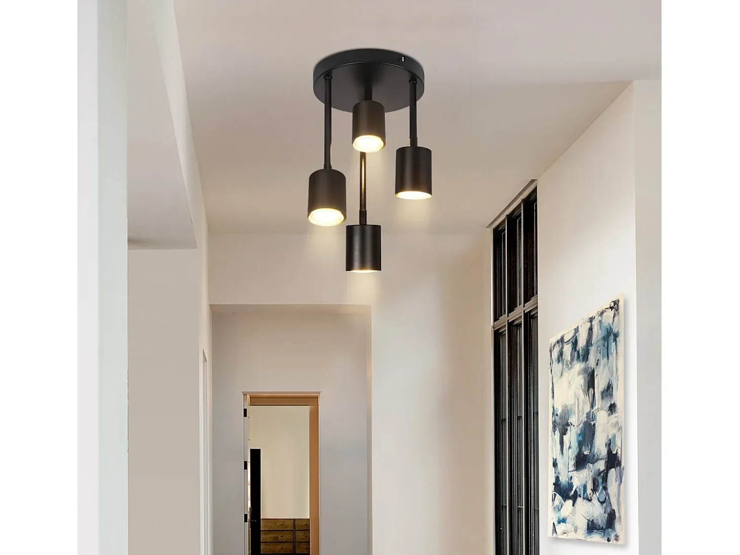 NETTLIFE Foco de techo con 4 bombillas, foco de techo negro orientable, LED GU10, lámpara de cocina de 350°.