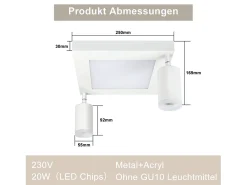 NETTLIFE Foco de techo cuadrado GU10 3000k blanco cálido 20W Lámpara de dormitorio ajustable 350° Blanco cálido