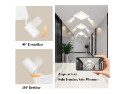 NETTLIFE Foco de techo cuadrado GU10 3000k blanco cálido 20W Lámpara de dormitorio ajustable 350° Blanco cálido