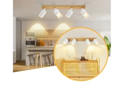 NETTLIFE Foco de techo de 4 llamas madera blanca GU10 Foco de pared orientable 350° Vintage