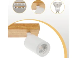 NETTLIFE Foco de techo de 4 llamas madera blanca GU10 Foco de pared orientable 350° Vintage