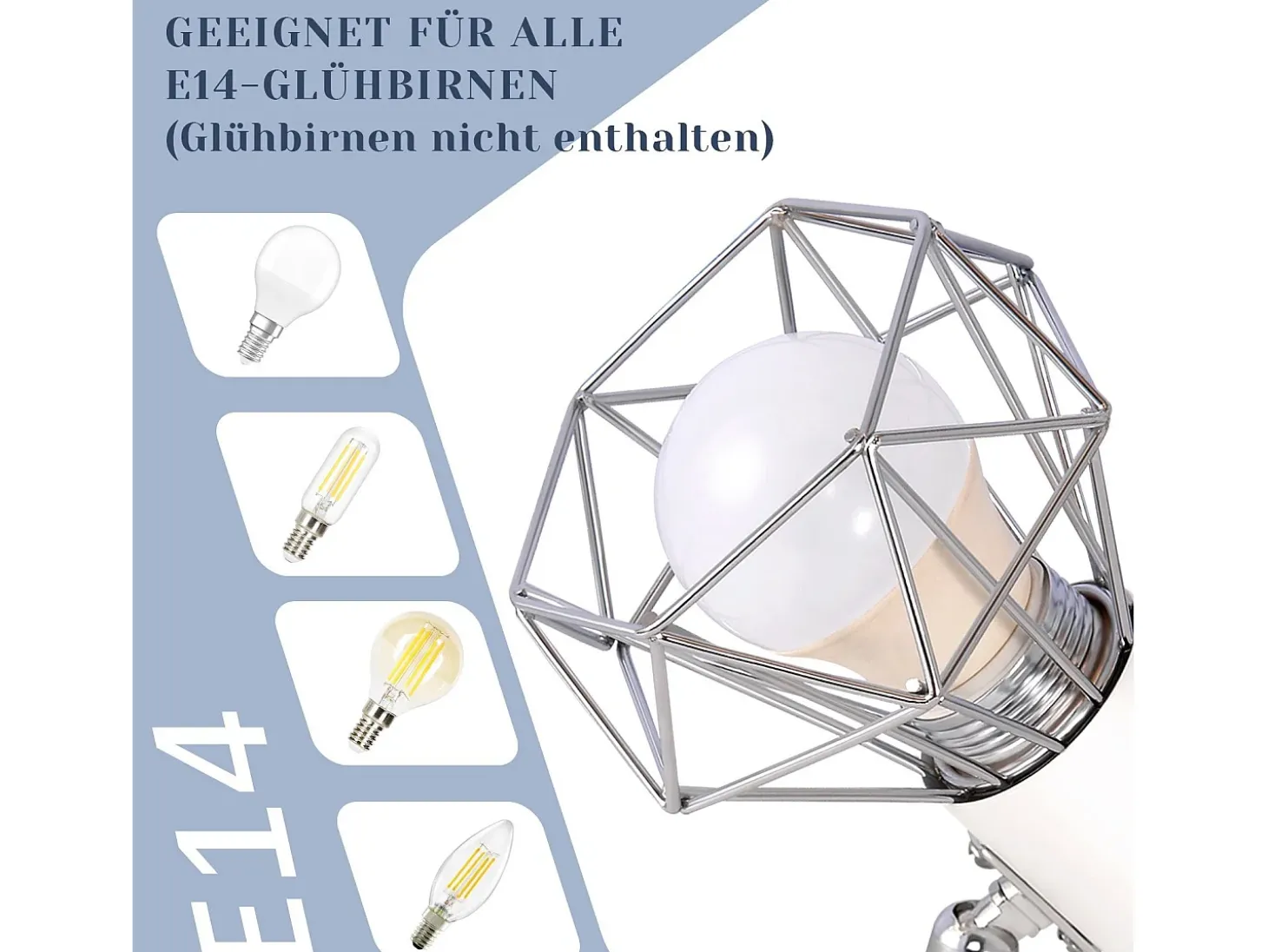 NETTLIFE Foco de techo de 3 bombillas redondas - Faro industrial retró E14 Sin bombillas