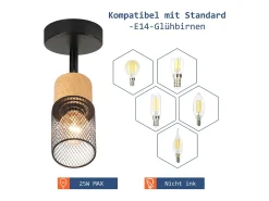 NETTLIFE Foco de techo de madera E14, luz de techo, foco de pared ajustable 350°, lámpara de cocina vintage